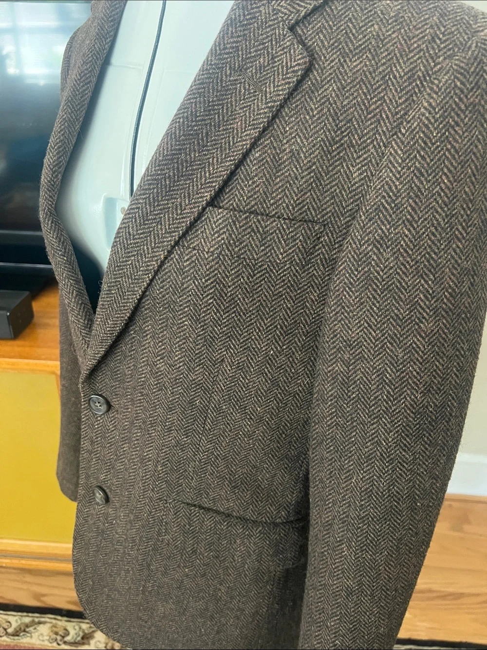 Tailored Brown Herringbone Wool Blazer - Men's Classic Suit Jacket